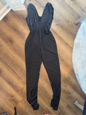 PrettyLittleThing Black Plunge V-Neck Jumpsuit